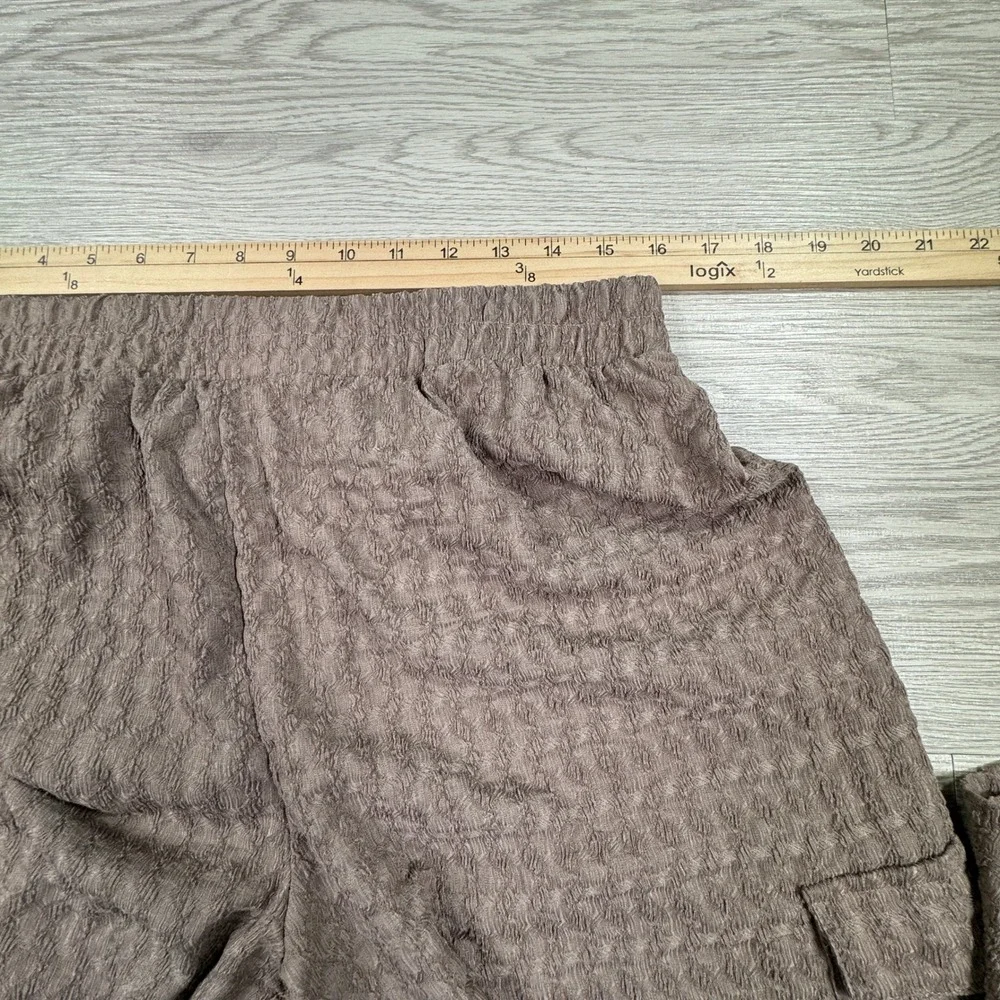 French Laundry Women's Cargo Pants‎ Textured Wide Leg Brown Large Elastic Waist
